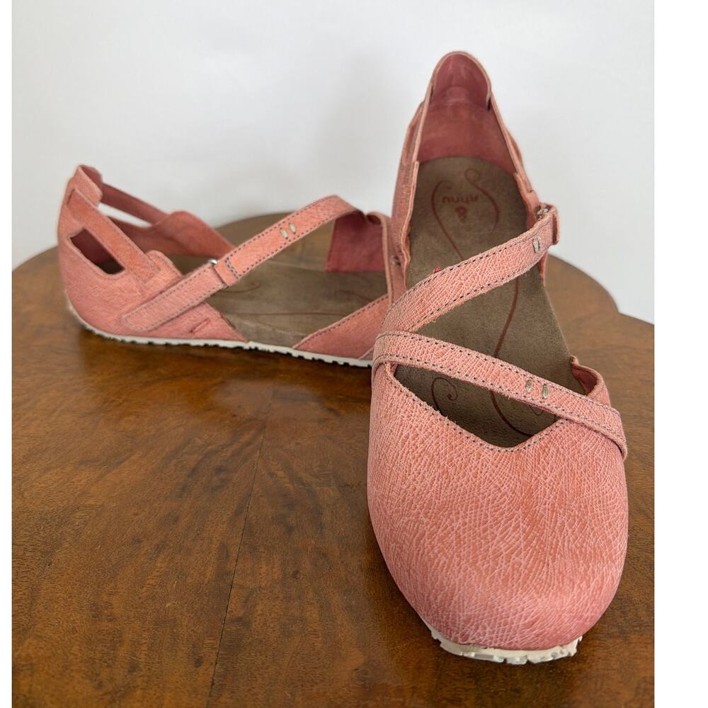 NIB Ahnu Tullia Pink Textured Leather Double Strap Slip On Shoes Box Size 10